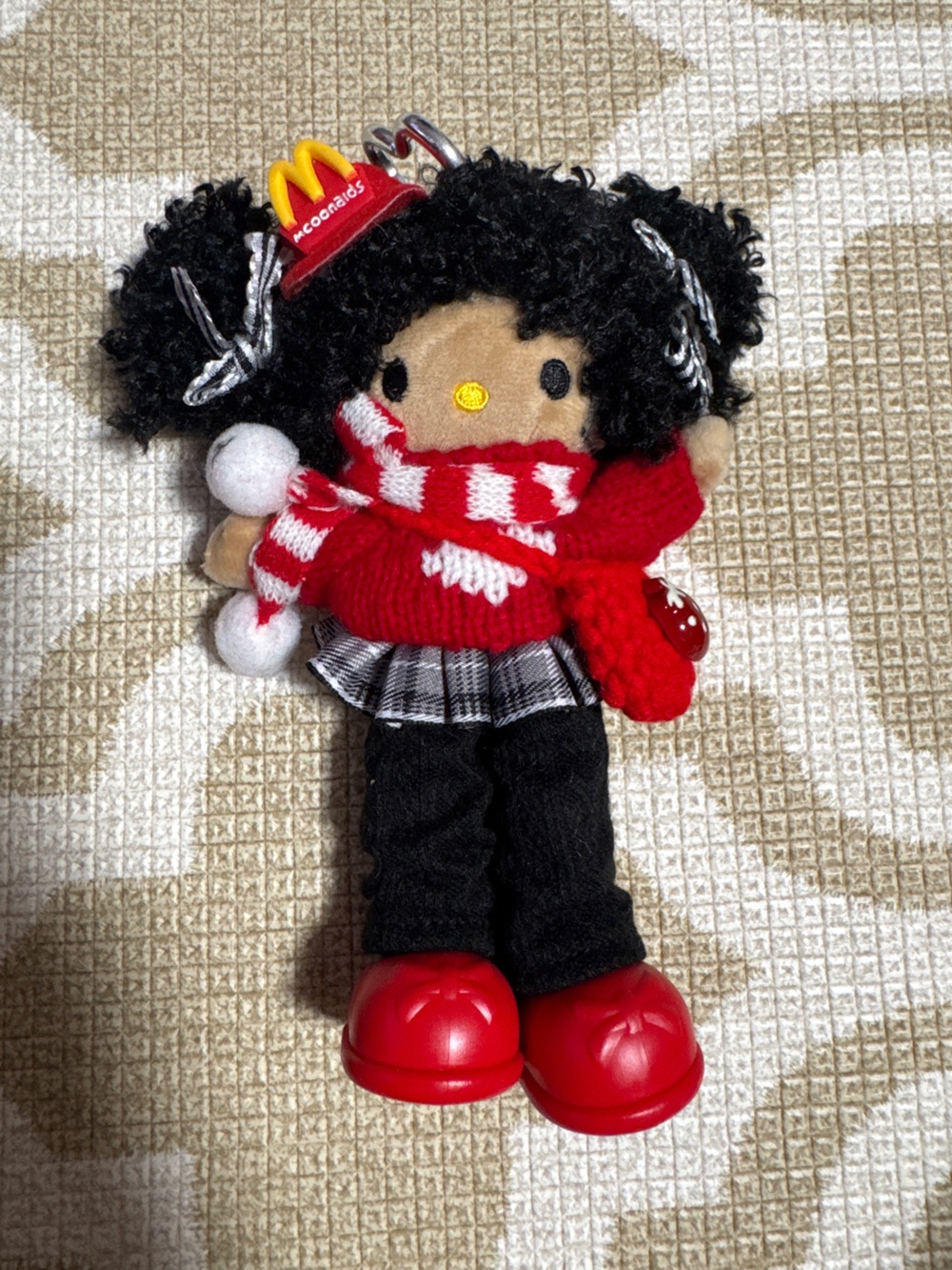 Plush long leg hello kitty Bag charm Keychain in Red Sweater and Black Pants -